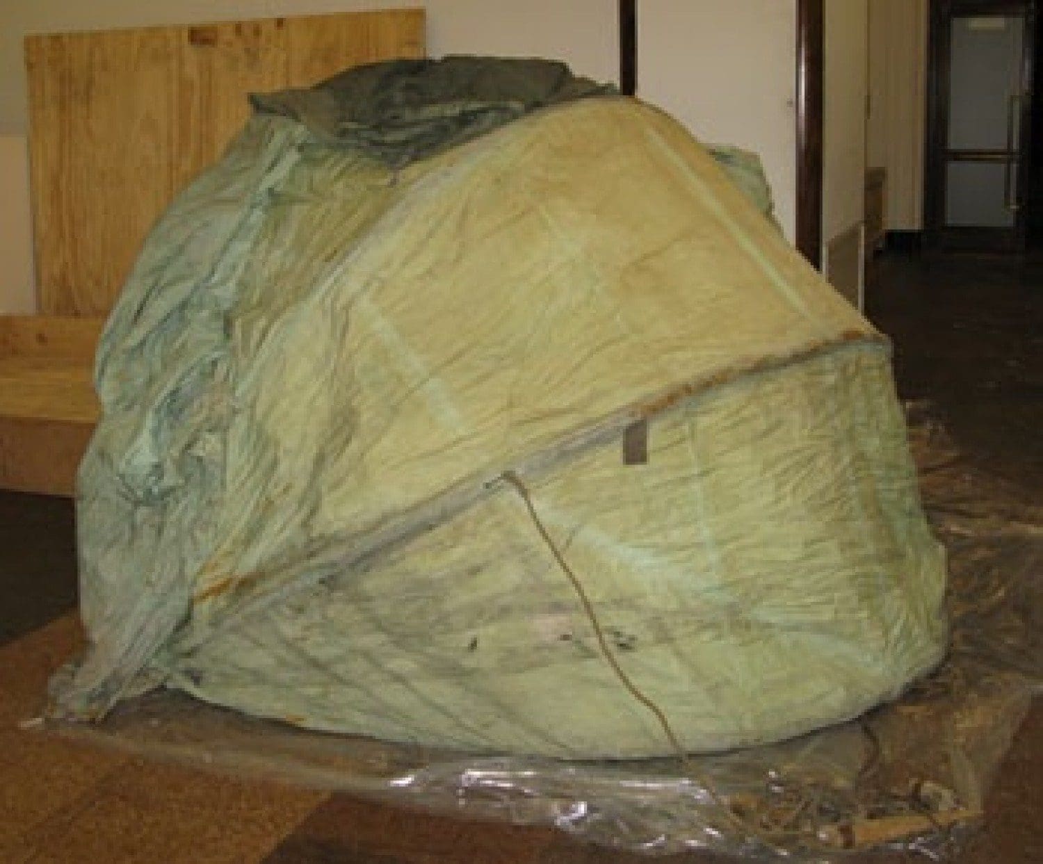 The partially opened dome tent