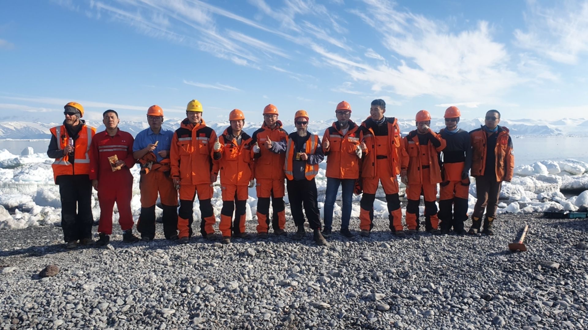 Members of the Chinese crew from the Xue Long with the Trust’s conservation team.