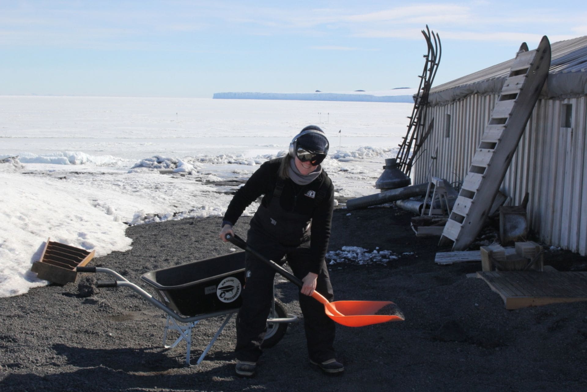 Francesca Eathorne working at Cape Evans