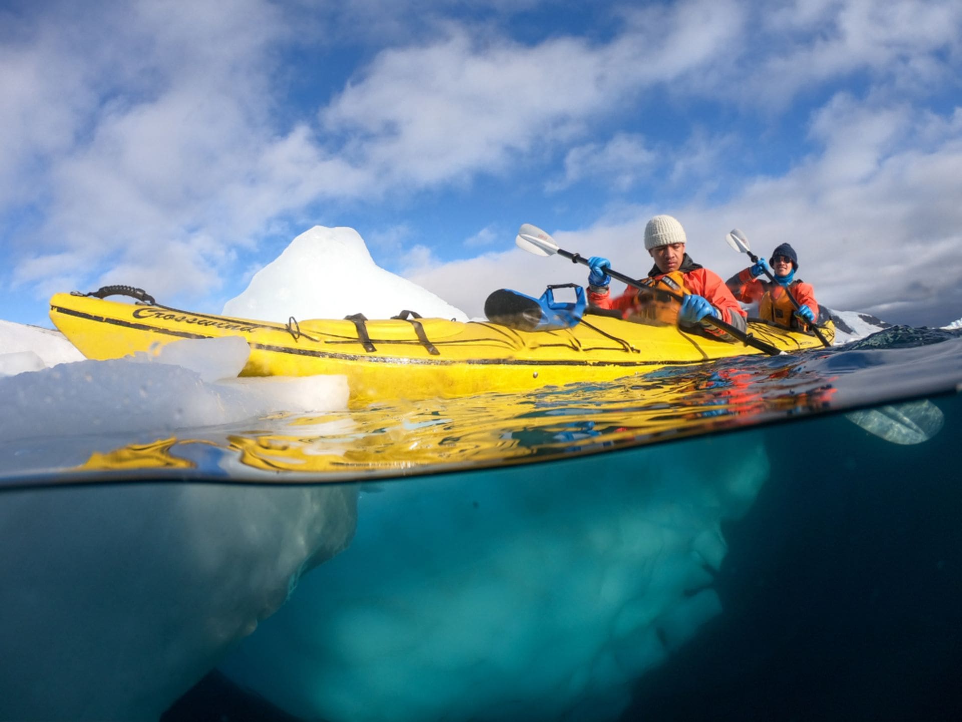 A'aifou and Owain Kayaking in Antarctica