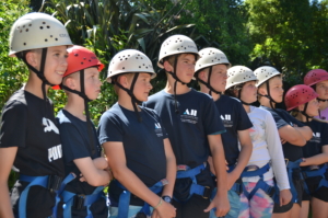 Worsley Weekend students ready to take on the high ropes course.