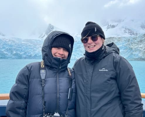Inspiring Explorers Tegan Allpress and Gemma Wyllie at Drygalski Fjord Inspiring Explorers Expedition South Georgia Antarctic Heritage Trust