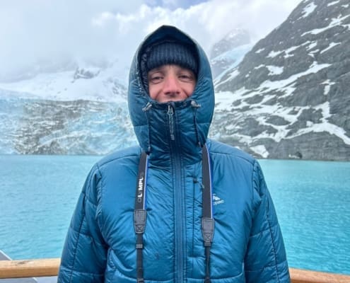 Inspiring Explorer Sam West at Drygalski Fjord Inspiring Explorers Expedition South Georgia Antarctic Heritage Trust