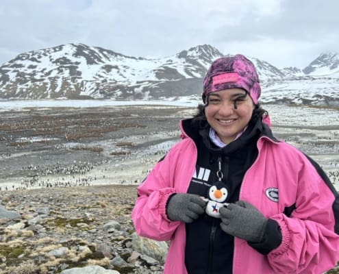Destiny Martin at St Andrews Bay Inspiring Explorers Expedition South Georgia Antarctic Heritage Trust