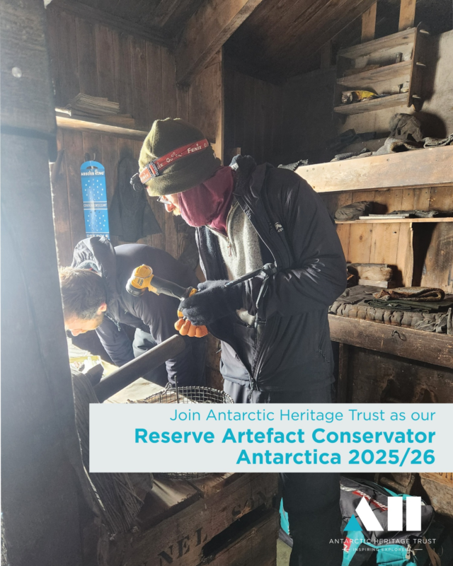 🔊 Final days to apply ❄️

�We are hiring two Heritage Building (timber) Conservators, and a Reserve Artefact Coordinator for the 2025-26 season.

�To find out more about these exciting opportunities and how to apply, please visit our website - link in bio

�Applications close midnight (NZ time), Sunday 1st June.

📸 Cape Evans, Terra Nova Hut, Conservators. ©AHT/JohanBergman
📸 Cape Royds, Chimney fitting repairs. ©AHT